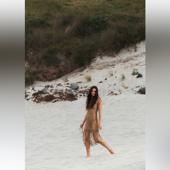 NEW Zara Mesh Dress with Fringe - Picture 1 of 7